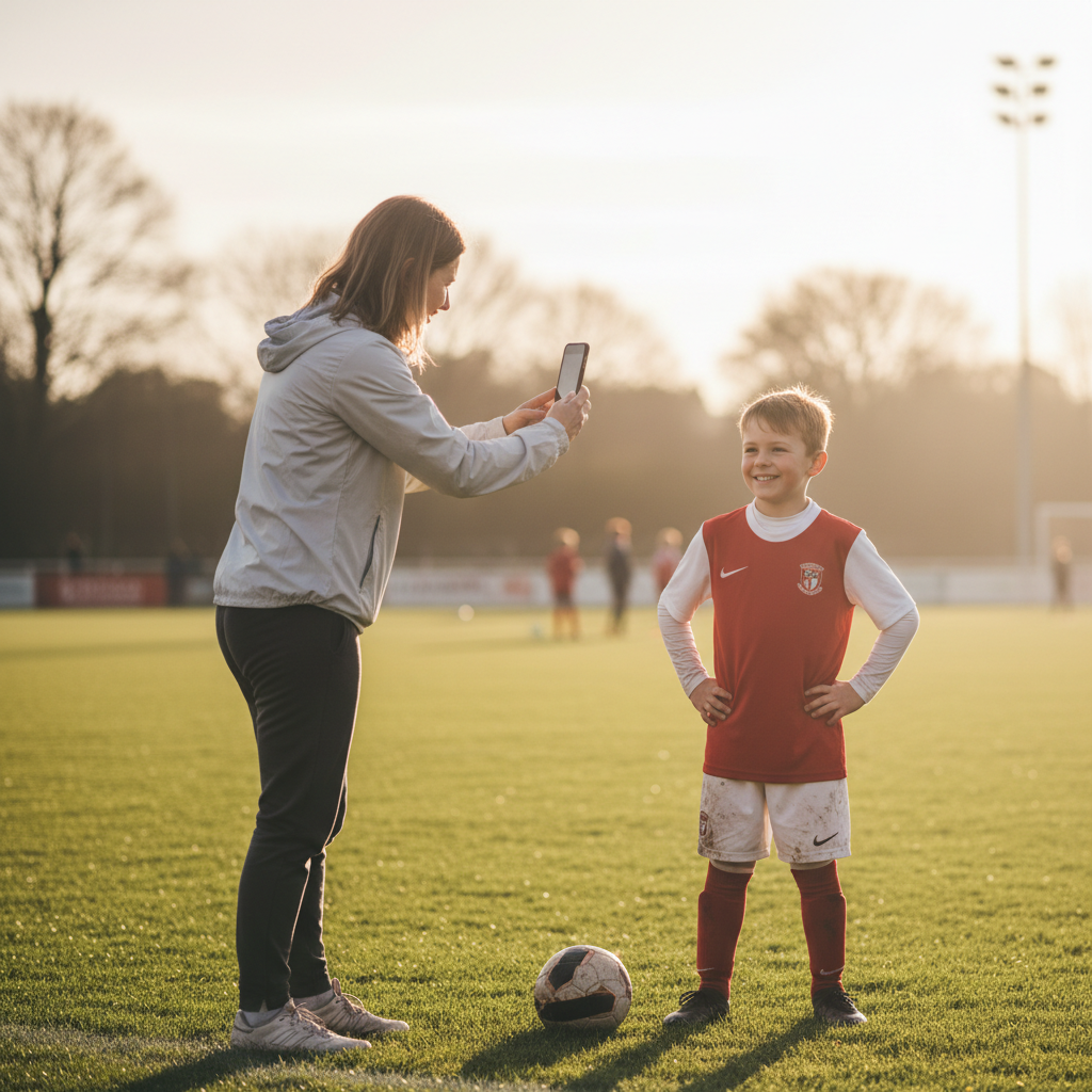 Parent photographing child on pitch